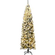 Costway 7.5 ft Pre-lit Snow Flocked Artificial Pencil w/ 350 Led Lights Christmas Tree