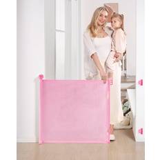 Child Safety Likzest Retractable Baby Gate, Mesh Baby and Pet Gate 33" Tall, Extends up to 55" Wide, Child Safety Baby Gates for Stairs Doorways Hallways, Dog Gate Cat Gate for Indoor and Outdoor Pink