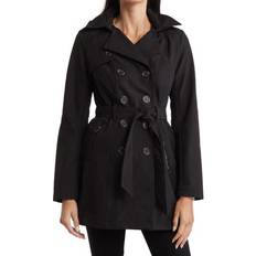 XL Coats Sebby Water-Resistant Hooded Double-Breasted Trench Coat in Black X-Large