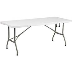 Emma + Oliver 6-Foot Bi-Fold Granite White Plastic Banquet and Event Folding Table with Handle Table