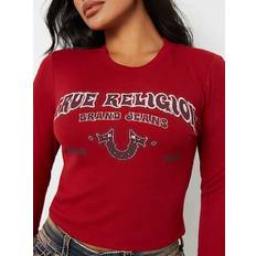 T-shirts True Religion Women's Faded Western Logo Rib Baby T-Shirt Red Dahlia