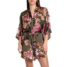 Green - Women Robes Floral Print Satin Robe