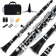 Eastar B Flat Clarinet for Beginner, Ebonite Clarinet Nickel-plated with 2 Barrels, 3 Reeds, White Gloves, Hard Case, Cleaning Kt, Hard Case, ECL-300