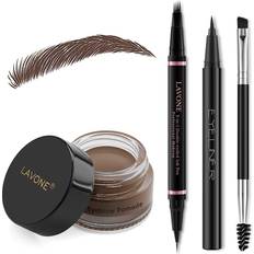 Lavone Eyebrow Pencil Makeup Kit, with Waterproof 2-IN-1 Microblading Eyebrow Pen, Eyebrow Pomade, Eyeliner and Dual-ended Eyebrow Brush, Brow Pencil Kit for Natural Eyebrows Dark Brown