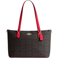 Totes & Shopping Bags Coach Gallery Tote Bag In Signature Canvas - Gold/Walnut/Bold Red