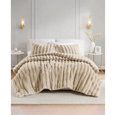 Madison Park Jasmine Faux Fur Reverse to Velvet Comforter Set - Taupe Bedspread Beige (228.6x228.6cm)