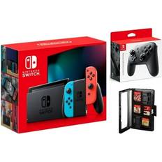 Nintendo Switch Games Nintendo Switch With Neon Red/Blue Joy Cons Pro Controller + Tyler Switch Game Case Bundle JP Edition