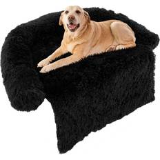 Costway Fluffy Dog Mat Couch Cover Protector with Detachable Bottom - Black-L
