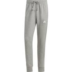 Gris - Homme Pantalons Adidas Essentials French Terry Tapered Cuff 3 Stripes Joggers - Medium Grey Heather/White