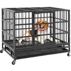 Dog cage Costway Dog Cage Foldable with Double Door and Wheels M 65x77cm
