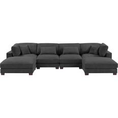 Wade Logan Andreco 6 Piece Corduroy Sectional Dark Gray Sofa 144" 6 Seater