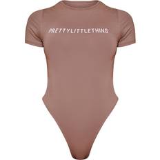 Cotton Bodysuits PrettyLittleThing Logo Short Sleeved Bodysuit - Toffee