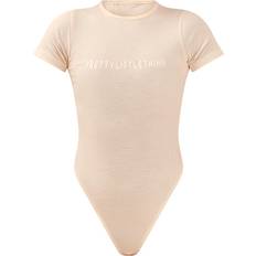 Cotton - Women Shapewear & Under Garments PrettyLittleThing Logo Short Sleeved Bodysuit - Off White