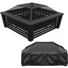 B&Q 35" Square Outdoor Fire Pit, Mesh Screen Lid, Black With Water Resistant Drawstring Cover - DG238