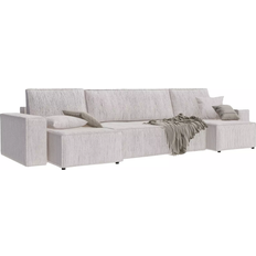 GreekPol Corner Paris U Corduroy Couch Beige Sofa 312cm 4 Seater