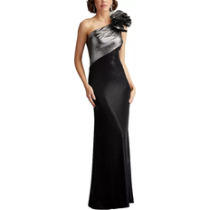 Abendkleider - XXS Tadashi Shoji Korra One Shoulder Metallic Contrast Gown - Steel/Black