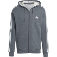 Adidas essentials 3 stripes fleece full zip hoodie adidas Essentials Fleece 3-Stripes Full-Zip Hoodie - Dark Grey Heather