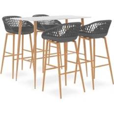 Blanc Ensembles de Bar d'Extérieur vidaXL 5 Pcs Blanc et Gris Ensemble de Bar d'Extérieur, 1 Table incluse 4 Chaises