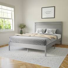 Flash Furniture Kingston Queen Size Solid Wood Platform Bed with Wooden Slats and Headboard, Gray