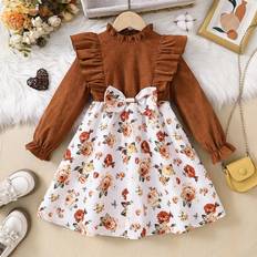 Leopard Children's Clothing Shein Young Girls And Young Girls Floral Patchwork Corduroy Dress Suitable For Casual Everyday Wear AutumnWinter