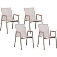 Beliani Set of 4 Metal Aluminium Stackable Outdoor Patio Taupe Tiano Garden Dining Chair