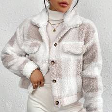 Shein Casual Colorblock Plaid Fleece Jacket AutumnWinter