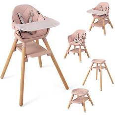 Baby Chairs Costway 6-in-1 convertible wooden baby highchair infant feeding chair w/ removable tray Pink 24.5" x 23" x 35.5" L x W x H