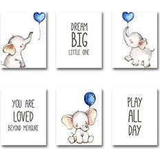 Set of 6 Unframed Baby Boy Nursery Wall Art Prints