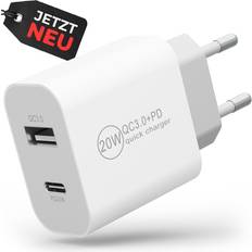 Handyzubehör Usb c ladegerät doppel schnell charger 20w dual netzteil für apple iphone ipad Weiß Keine Angabe