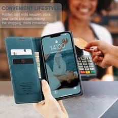 Turquoise Wallet Cases FoneFunShop PU Leather Flip Case Compatible with iPhone 16 Pro Max Wallet type Stand Card Holder Teal Blue