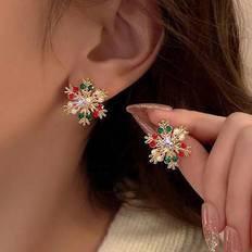 Multicoloured Earrings Shein pair Christmas Festive MultiColor Rhinestone Snowflake Stud Earrings