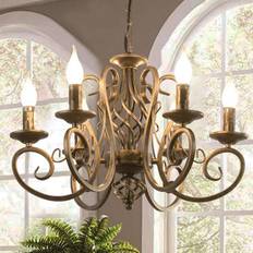 Garwarm French Country 6 Lights Candle Wrought Iron Chandelier Fixture Hanging Lighting - One Size