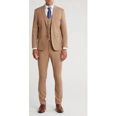 Elastane/Lycra/Spandex Suits Gino Vitale Men's Skinny Fit Stretch 3-Piece Suit Tan 44S