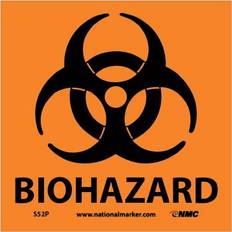 NMC Biohazard Sign 7" x 7" Height Pressure Sensitive Vinyl, Black on Orange