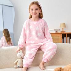 Cheap Pyjamases Shein pcs Young Girl Starry Pattern Ribbed Crew Neck Long Sleeve Pajama Set With Soft Fleece Winter