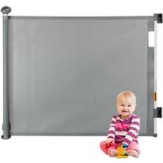 Relaxdays Extendable Stair Gate, Opening Width 70 180 cm, WallMounted, for Children & Pets, Door Safety Mesh, Grey