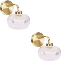 ValueLights Amaia Pair Of Gold IP44 Bathroom Clear Glass With LED Bulbs - One Size Wall light