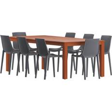 Plastic Patio Dining Sets Anautica Rectangular Long Outdoor 88.0 W x 39.0 D in Blue/Brown Wood/Plastic in Dark Gray Patio Dining Set