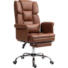 Homcom Executive With Footrest And Lumbar Support, PU Leather Desk Ergonomic, Reclining And Swivel, Brown Office Chair