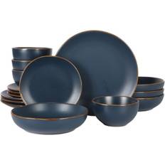 Gibson Home Hazeltine Piece Plates & Bowls Stoneware Ceramic - Navy Service for 4 Dinner Set 16