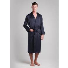 Soie Peignoirs Robe Longue En Soie Luxueuse - Bleu Marine