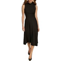 Cuero Vestidos Donna Karan Mock Neck Midi Dress