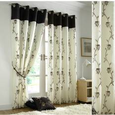 Woodsburgh Tahiti Lined Eyelet Semi Sheer Curtains - Chocolate 142 W x 137 D cm