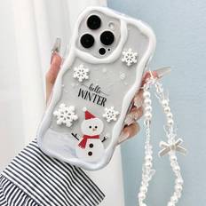 Shein Christmas DIY Cream Textured Wavy Edged Glossy Snowflake Snowman Decor Cartoon D Accessories Shockproof Phone Case With Handmade Beaded Bracelet Suit