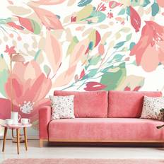 Origin Murals Flowing Flowers Pink Mural W300 cm x H 240 cm Wall Decor