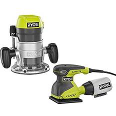 Power Tool Accessories Ryobi 8.5 Amp 1-1/2 Peak HP Fixed Base Router & 1/4 Sheet Finish Sander Kit 2 TOOLS