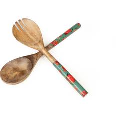 Romimex Salad Utensils Red Green Mango Wood 2 Pieces Serving Spoon