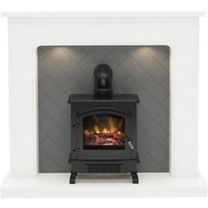 Be Modern Fontwell White Marble & Grey Herringbone Effect Freestanding Electric Stove Suite With Lights One Size