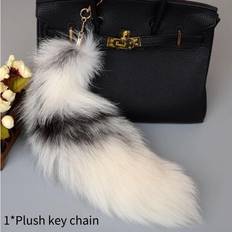 Wallets & Key Holders Veishet Plush Fox Tail Shape Keychain Women - White Black