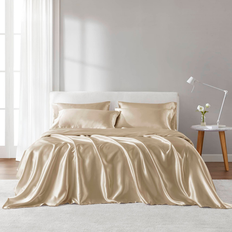 Textiles Madison Park Essentials Essentials Satin Luxury +1 Fitted and 2 Pillowca - Multi Color Bed Sheet Yellow, Beige